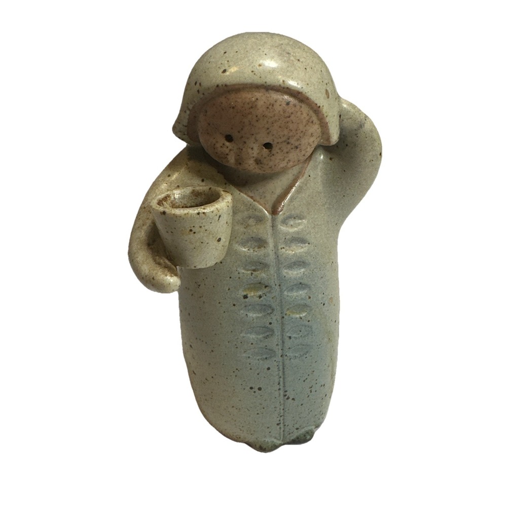 Stoneware Peasant Girl with Flower Pot UCTCI 4.5in Vintage Mid Century